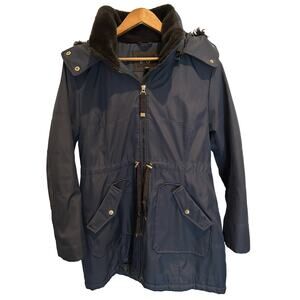 Jessica Simpson Women's Blue Faux Fur Hooded Jacket Size L